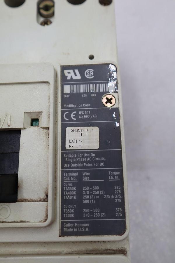 Used CUTLER-HAMMER HM2P400X5WS10 MOTOR CIRCUIT PROTECTOR SERIES C 600VAC STOCK #3218