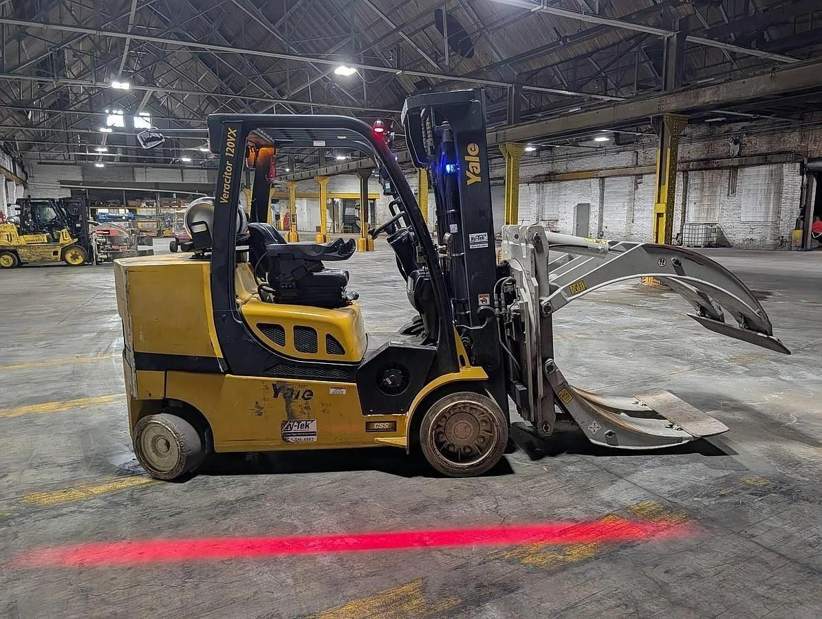 Used 12,000 POUND YALE GLC120VX FORKLIFT TRUCK WITH 84" CASCADE CLAMP 4,500 HOURS