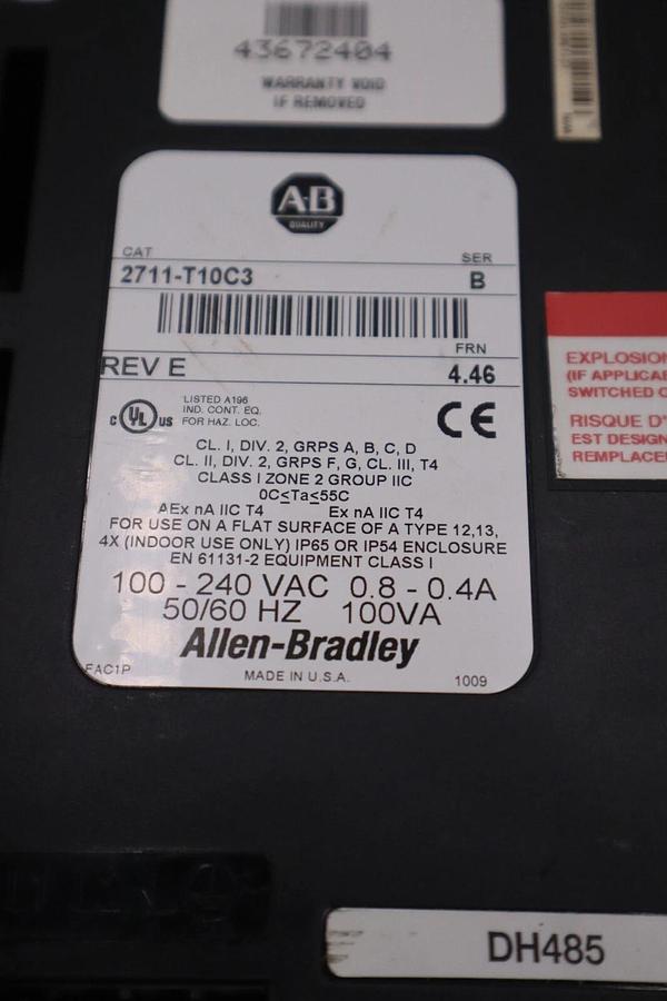 Refurbished REFURBISHED ALLEN BRADLEY 2711-T10C3 REV E SER B PANELVIEW STOCK H82