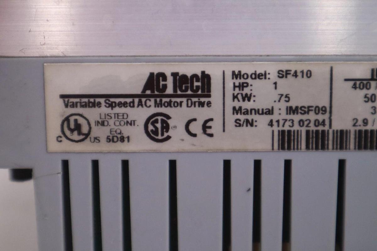Used AC TECH SF410 VARIABLE SPEED DRIVE 1HP 480V STOCK K1128A