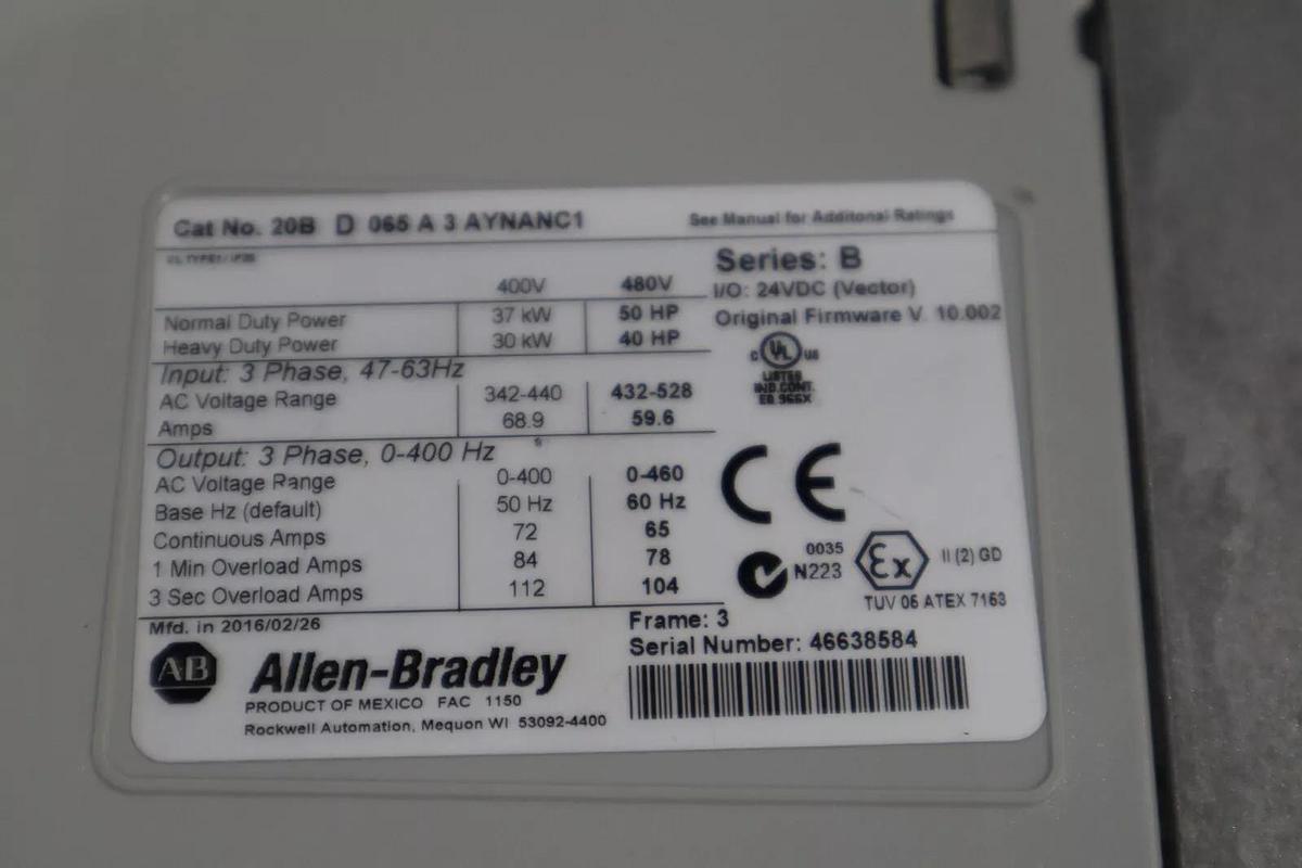50 HP 20BD065A3AYNANC1 Allen Bradley AC VFD DRIVE POWERFLEX 700 NEW #1210C