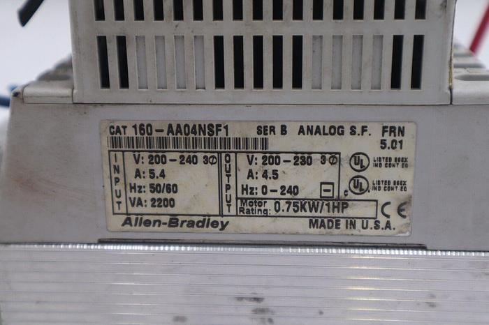 Used ALLEN BRADLEY 160-AA04NSF1 1 HP SPEED DRIVE 240 VAC 1 SER B #K-2575-B