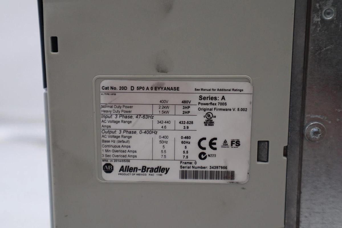 NEW 2014 Allen Bradley 20DD5P0A0EYYANASE Powerflex 700S Drive 3hp STOCK 2928