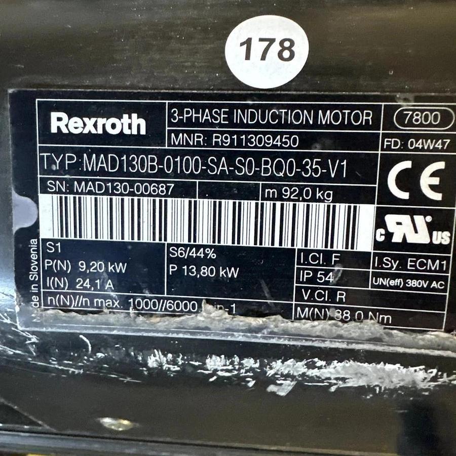 Used Rexroth R911309450 Servo Induction Motor MAD130B-0100-SA-S0-BQ0-35-V1 #HP106