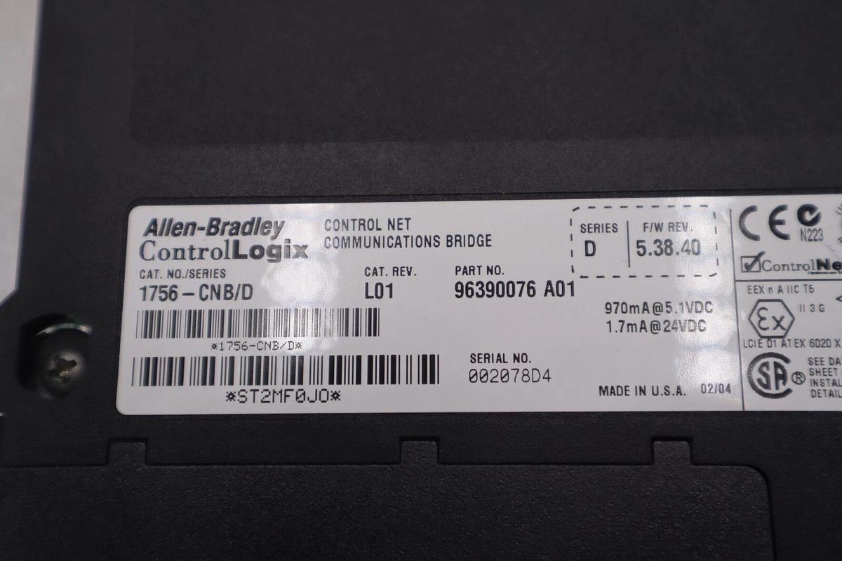 Used Allen Bradley 1756-CNB/D Control Logix Ethernet Module #K-2704