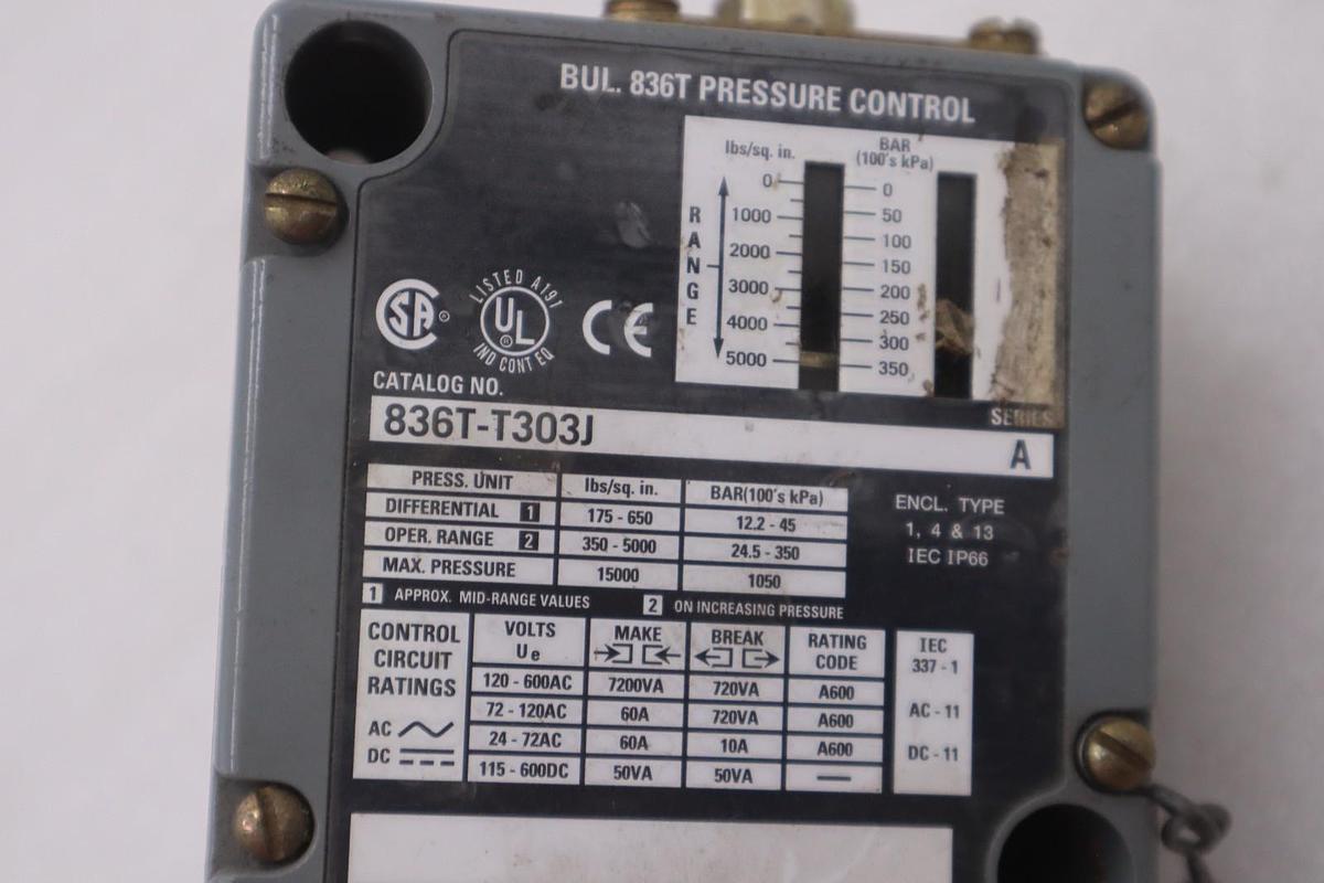 Used NEW OPEN BOX AB Allen Bradley 836T-T303J Pressure Switch STK K1209A
