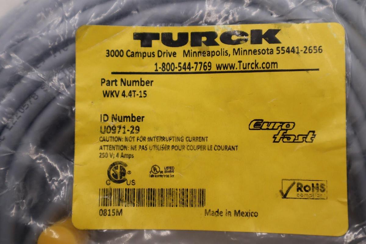 Turck WKV 4.4T-15 Eurofast Cordset U0971-29 STOCK K-3960