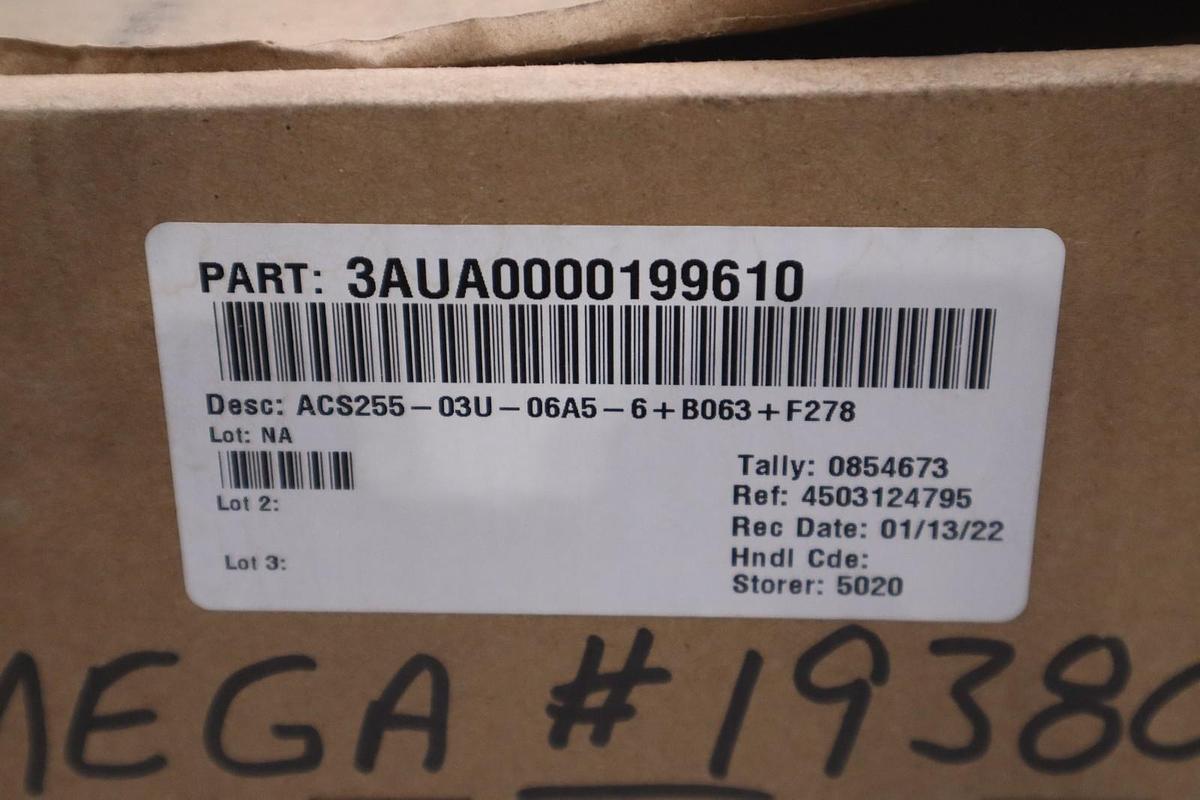 ABB ACS255-03U-06A5-6+B063+F278 3~500-600V IN 5HP 6.5A TYPE 4X - STOCK GF238