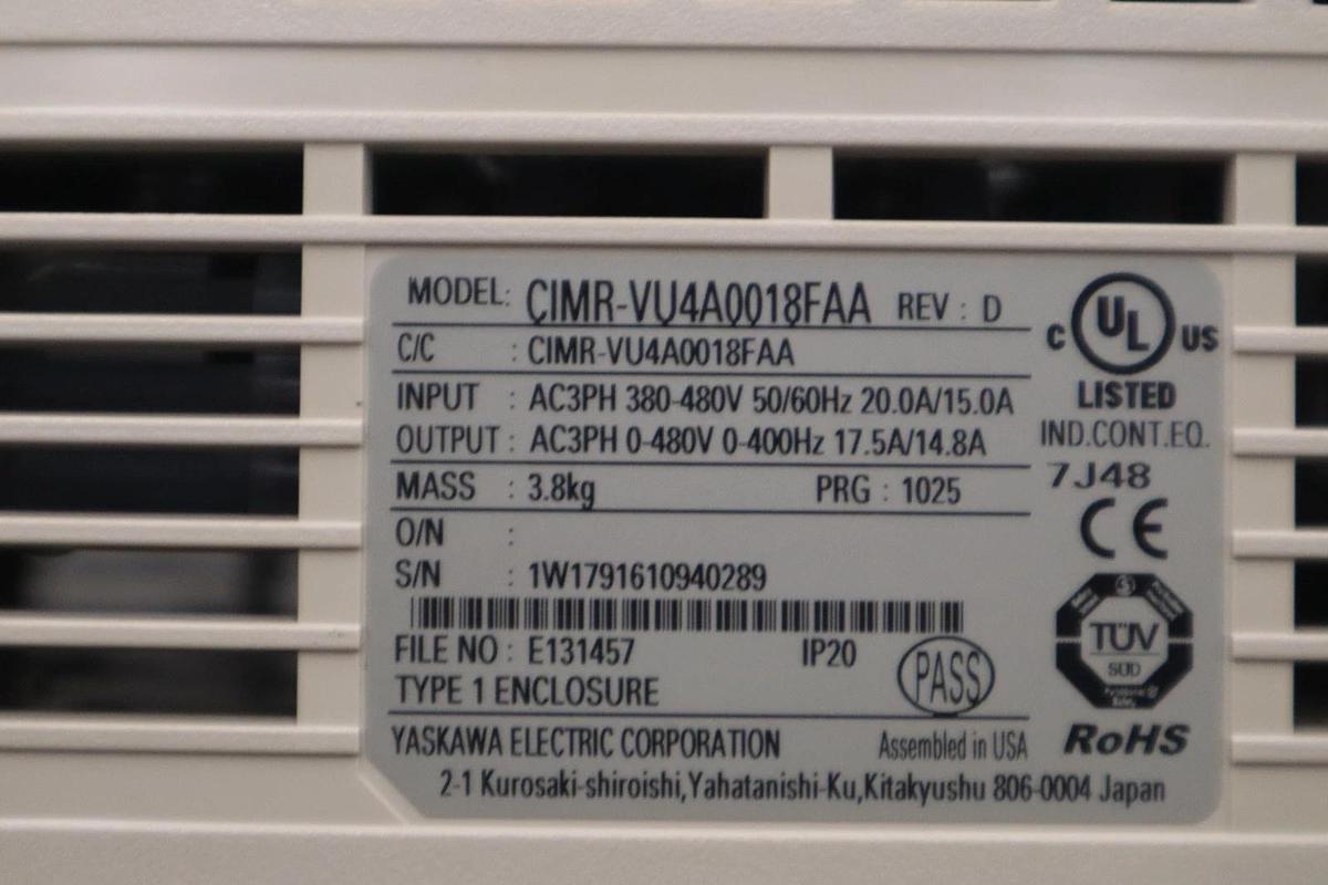 Used Yaskawa CIMR-VU4A0018FAA Rev D Drive V1000 380-480V - STOCK 5053CC