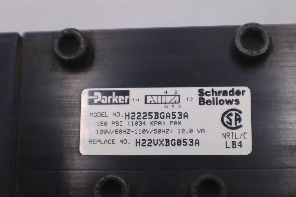 Used PARKER H22VXBG053A/ H2225BGA53A VALVE 150 PSI 120V/60HZ-110V/50HZ STOCK K-3682