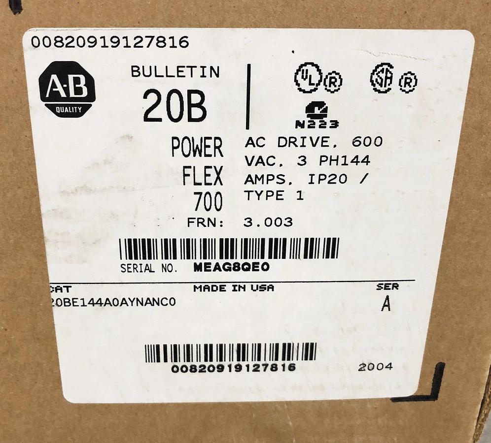NEW ALLEN BRADLEY AB PowerFlex 700 20BE144A0AYNANC0 150HP 600V WITH BRAKE #S-391