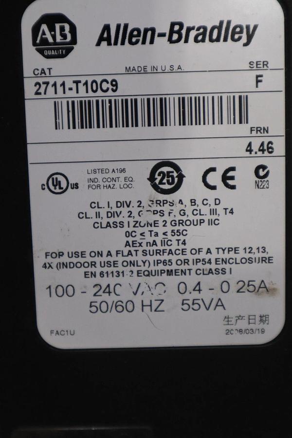 Used Allen Bradley 2711-T10C9 /F PanelView 1000 Touch Color 100-240 VAC STOCK H170