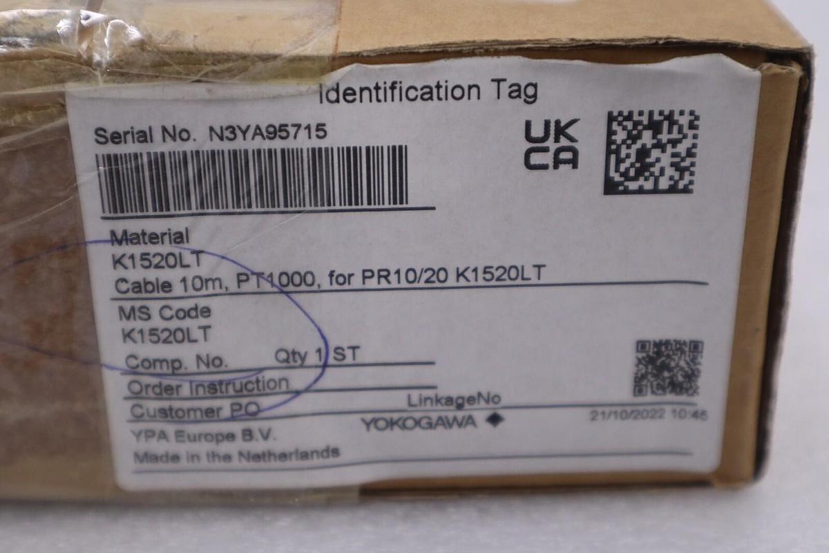 Used YOKOGAWA CORD CABLE 10M, PT1000 MATERIAL K1520LT NEW IN BOX STOCK G486A