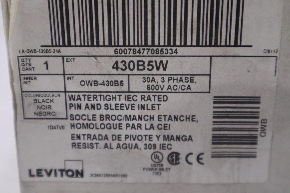 Used NEW IN BOX Leviton 430B5W 30A 3 PHASE 600V AC/CA STOCK H212