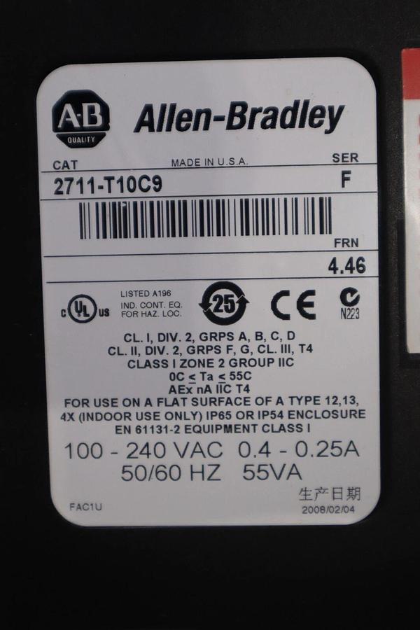 Used Allen Bradley 2711-T10C9 /F PanelView 1000 Touch Color 100-240 VAC STOCK H169