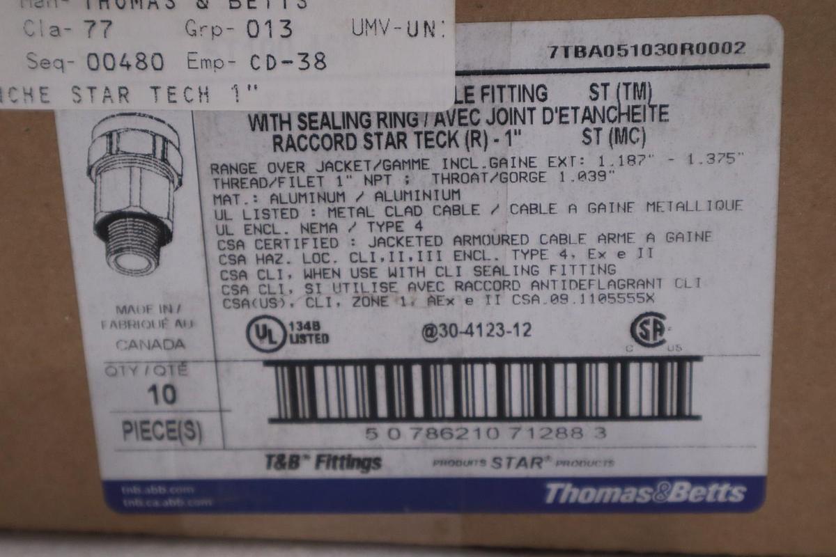 NEW (Box of 10) Thomas & Betts ST100-469 Star Teck Cable Fitting 1" STK GF957