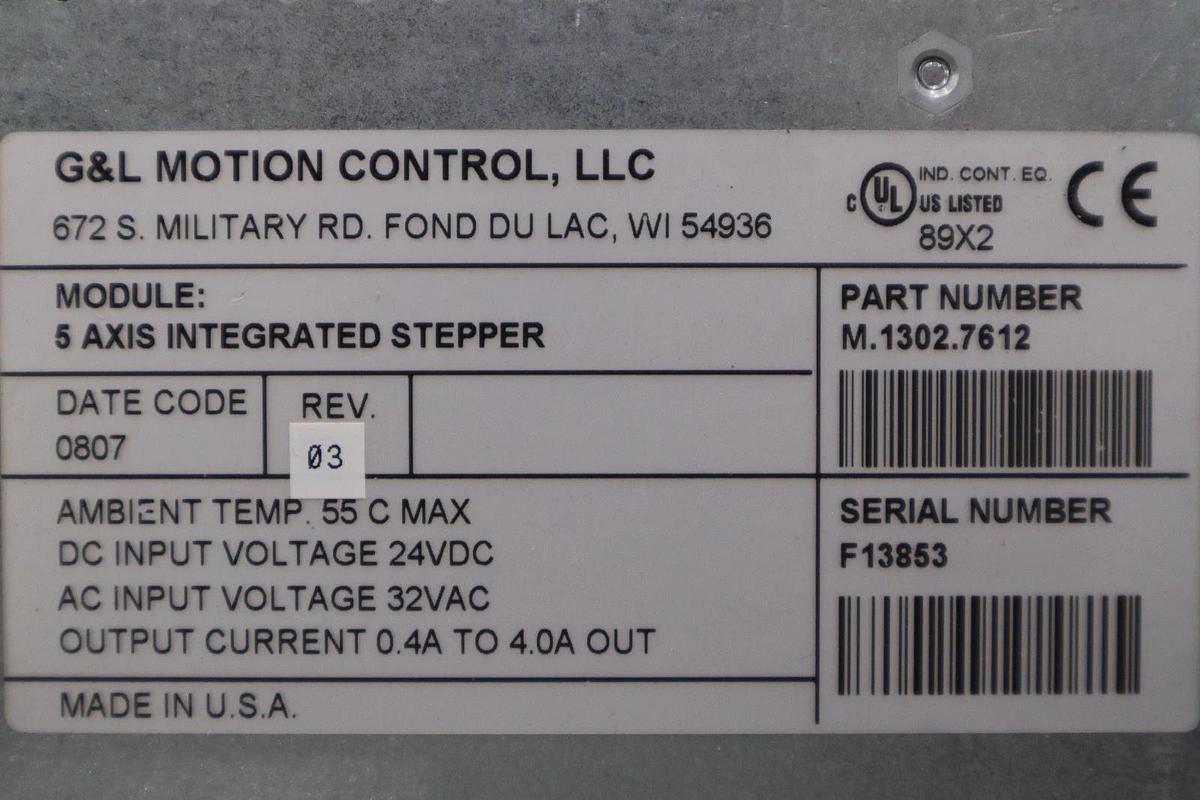 Used G & L MOTION CONTROL M.1302.7612 5-Axis Integrated Stepper 32Vac STOCK 6019