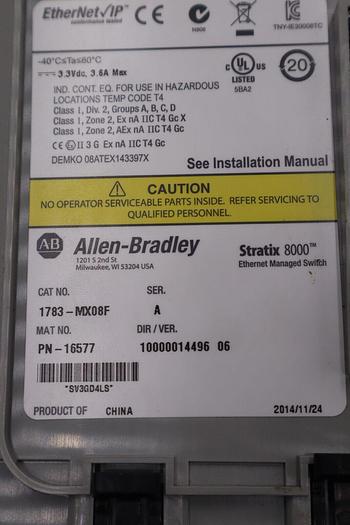 NEW ALLEN-BRADLEY STRATIX 8000 1783-MX08F SER. A STOCK K-167A