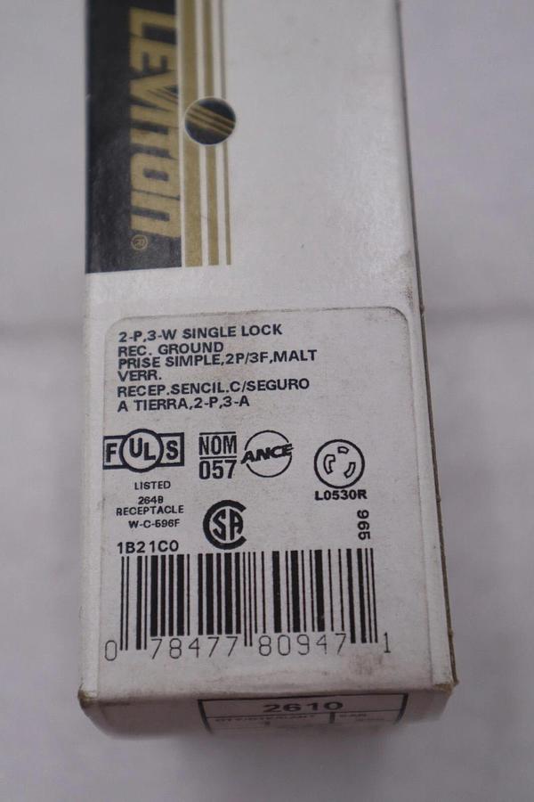 Leviton 2-P 3-W 30A-126V Single Lock Receptable Ground #K-2227