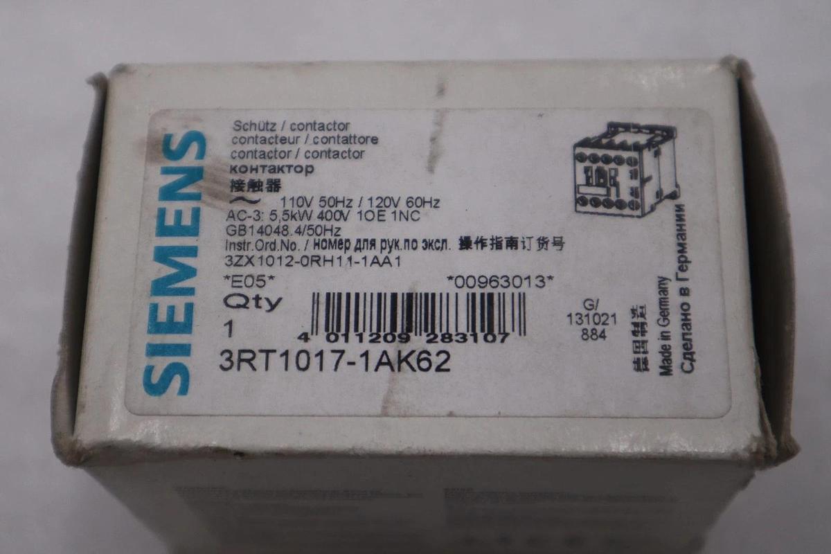 Used SIEMENS 3RT1017-1AK62 CONTACTOR - NEW IN BOX -STOCK H536A