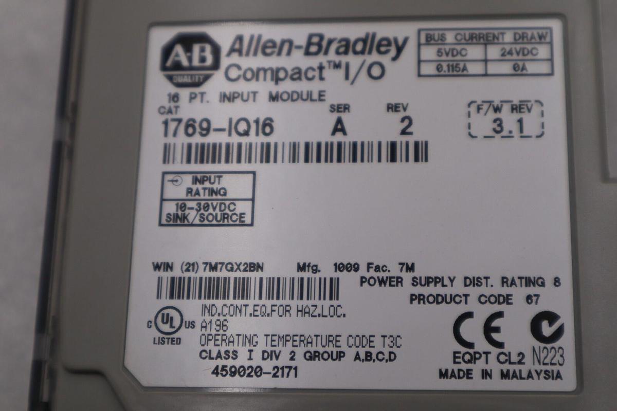 Used Allen-Bradley 1769-IQ16 SER A Compact I/O Module #K-1564C