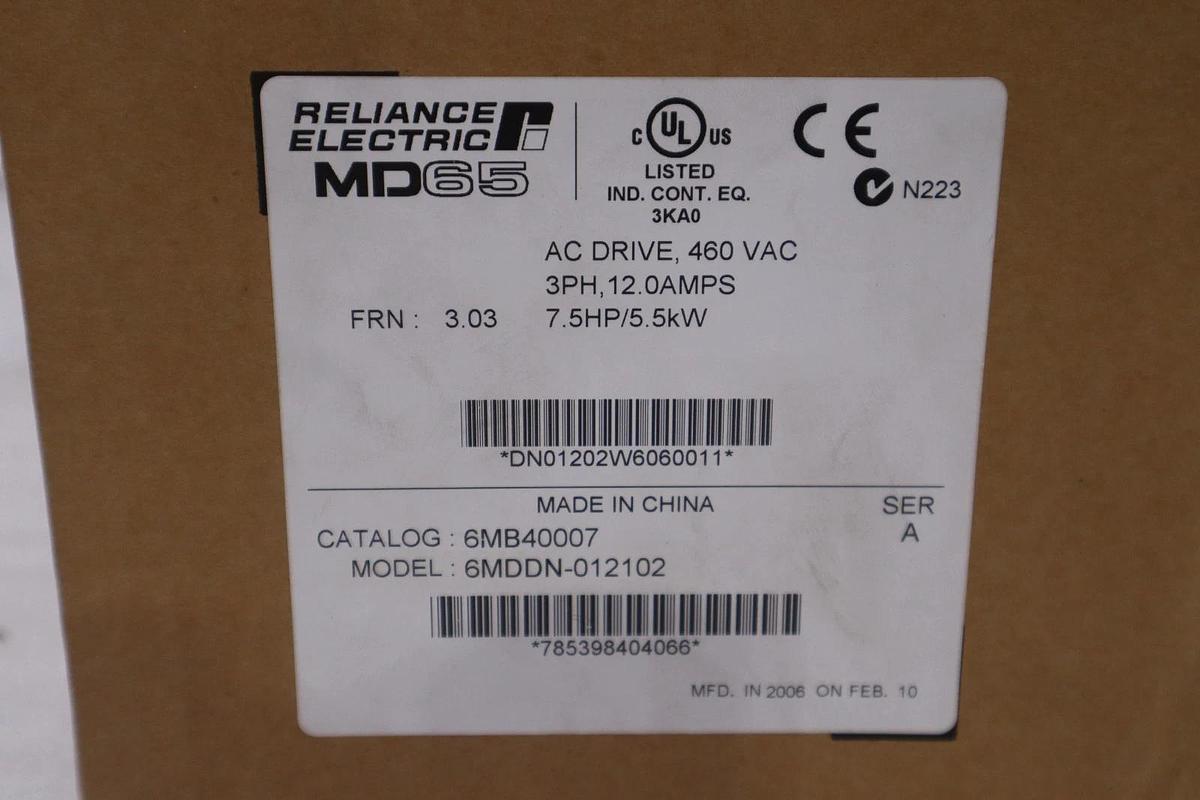 RELIANCE ELECTRIC MD65 6MB40007 6MDDN-012102 7.5 HP AC DRIVE NEW STOCK #GF-1376