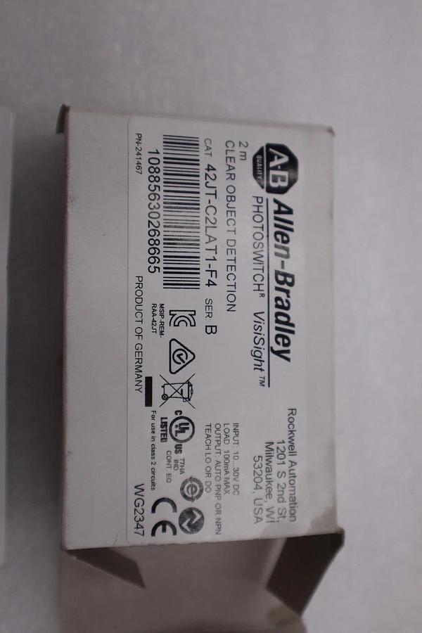Used Allen Bradley 42JT-C2LAT1-F4 Photoelectric Sensor Clear Object Detect #H1230A