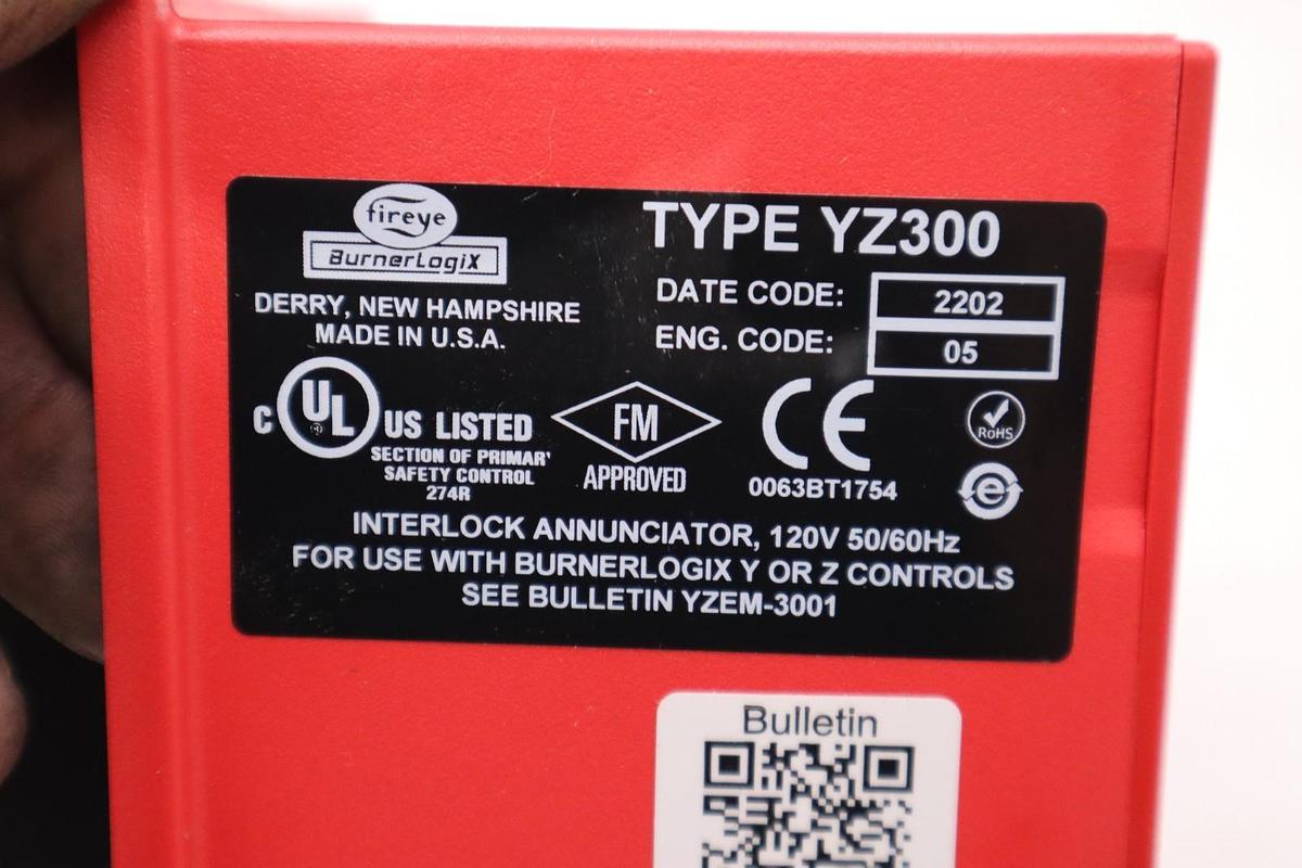 Used FIREYE BURNER LOGIX TYPE YZ300 INTERLOCK ANNUNCIATOR 120V 50/60HZ STOCK 3098CC