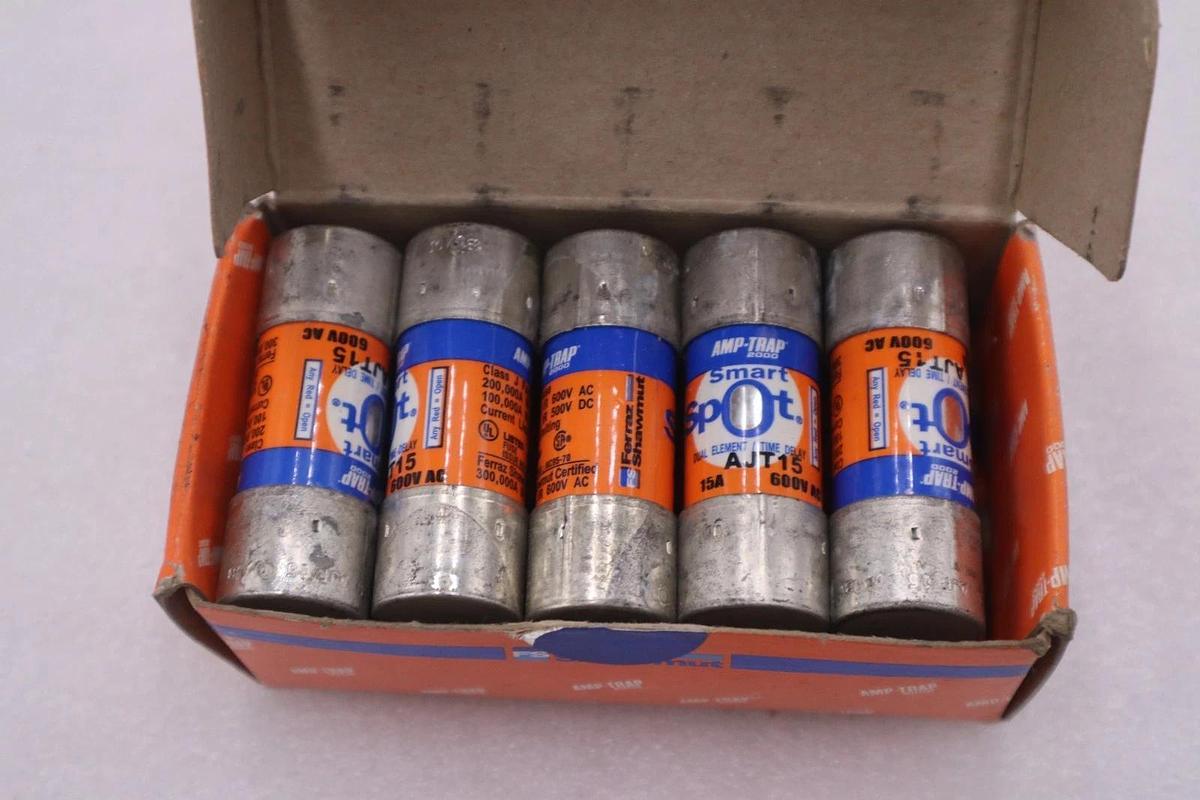 Used BOX OF 10 - Shawmut AJT15 Amp Fuses Smart Spot - STOCK H-1679A