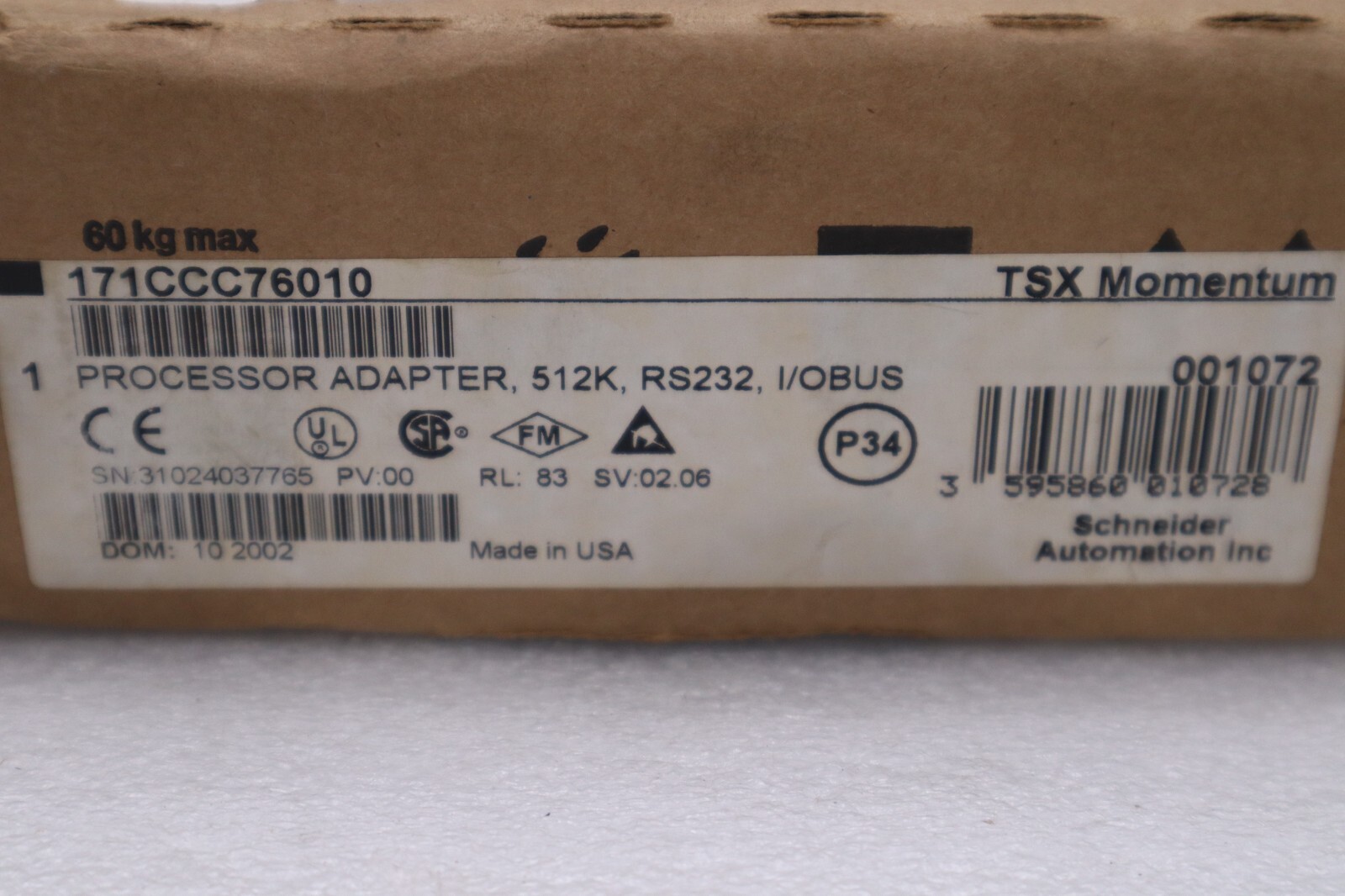 Used NEW Modicon Momentum 171CCC76010 Processor Adapter, 512K, RS232, I/O Bus