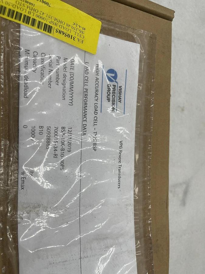 Used New Vishay BSP-100-B10-30P5 Revere Transducer Load Cell 10,000 Pounds Stock 3838