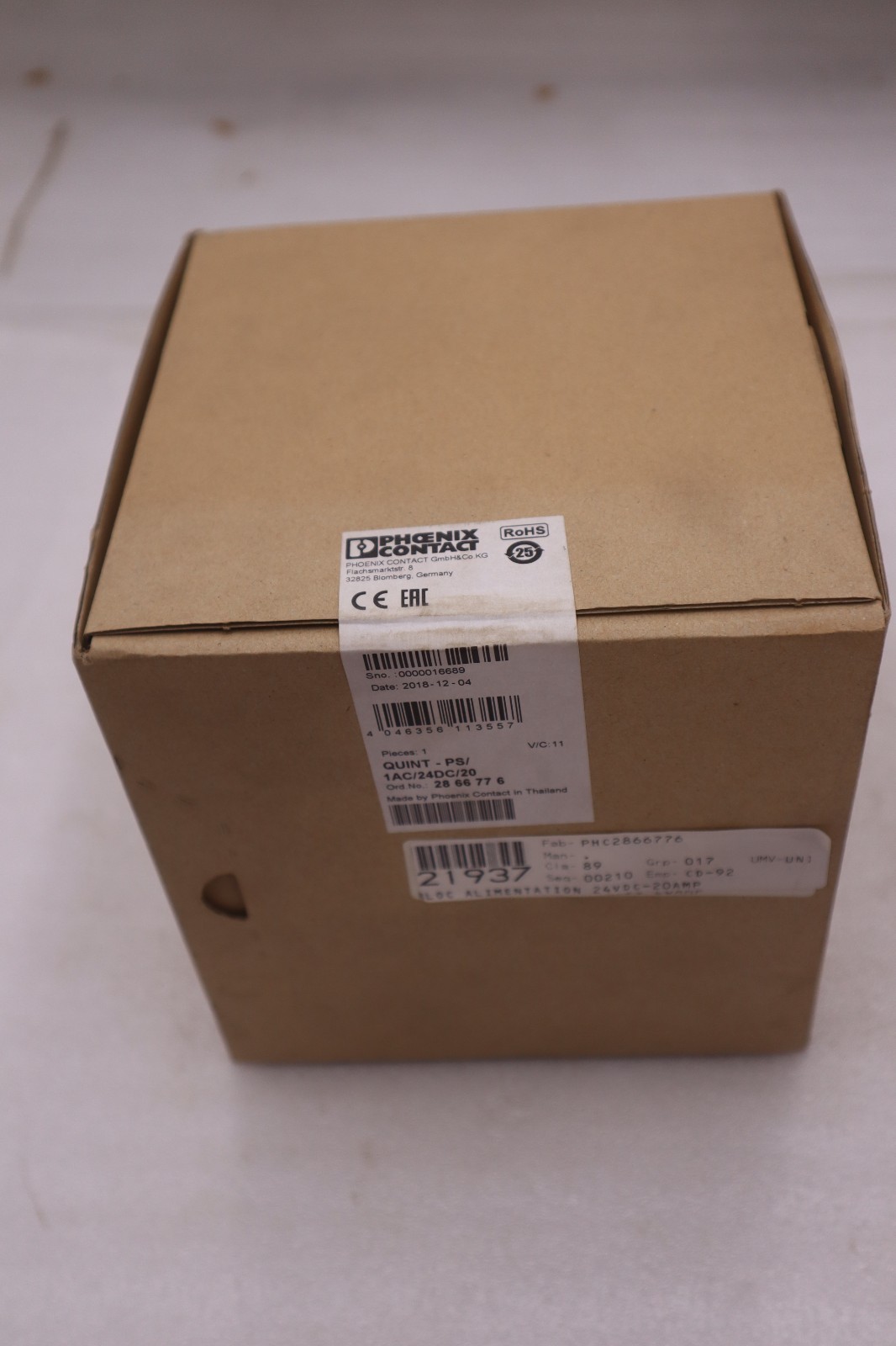 24V DIN Rail Power Supply - Phoenix Contact 2866776 - QUINT - PS/1AC/24DC/20 NEW