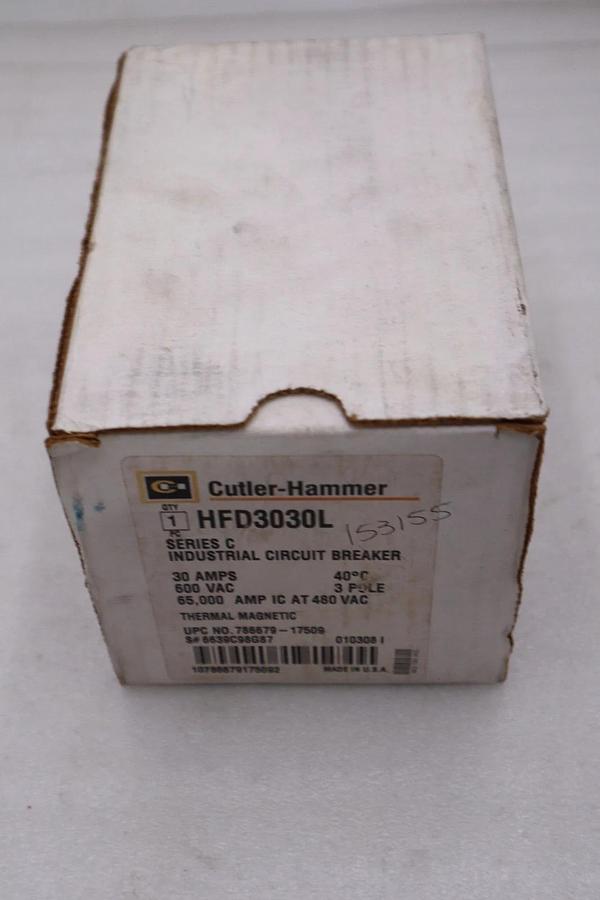 NEW OPEN BOX CUTLER HAMMER HFD3030L CIRCUIT BREAKER STK GF1105