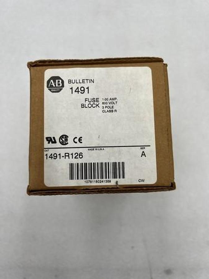 Used Allen Bradley 1491-R126 Fuse Block Series A 3-Pole 1-30Amp 600Volt #K-1957