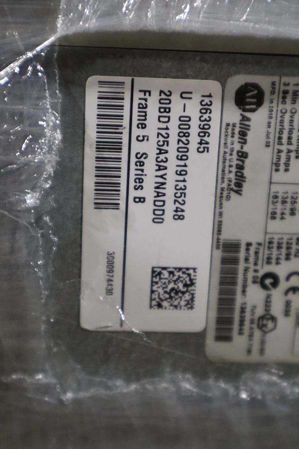 Used ALLEN BRADLEY 20BD125A3AYNADD0 POWERFLEX 700 DRIVE 100 HP SER.B STOCK S-598