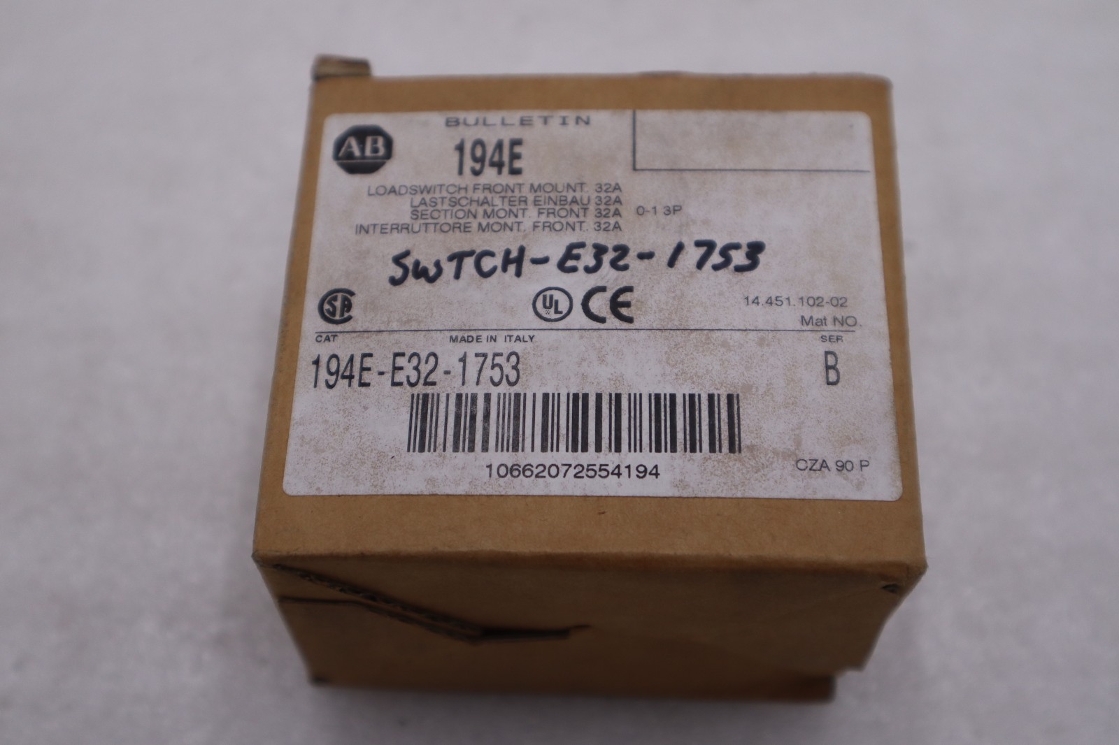 Used NEW OPEN BOX AB 194E-E32-1753  ALLEN BRADLEY LOAD SWITCH STK GF149A