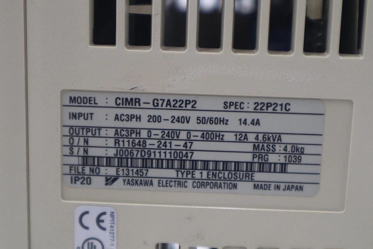 Used Yaskawa G7 Drive CIMR-G7A22P2 General-Purpose Inverter 3PH/230V/3HP STOCK 5212