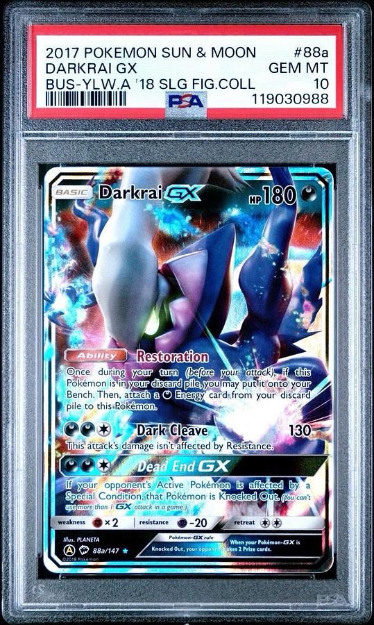 Used 2017 POKEMON SUN & MOON BURNING SHADOWS #88A DARKRAI GX PSA 10