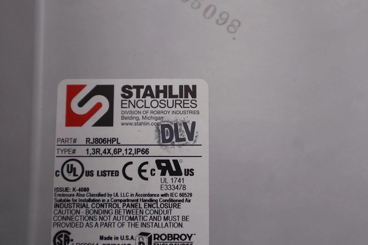 Used Stahlin RJ806HPL Fiberglass Enclosure 1,3R,4X,6P,12,IP66 New Open Box #3564