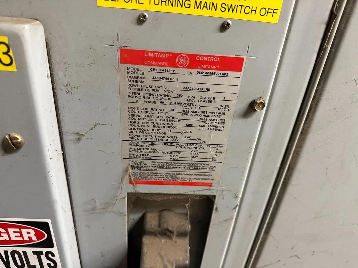 Used GE Limitamp Motor Control 4160 Volt Model CR194A148F2 Complete Switchgear System