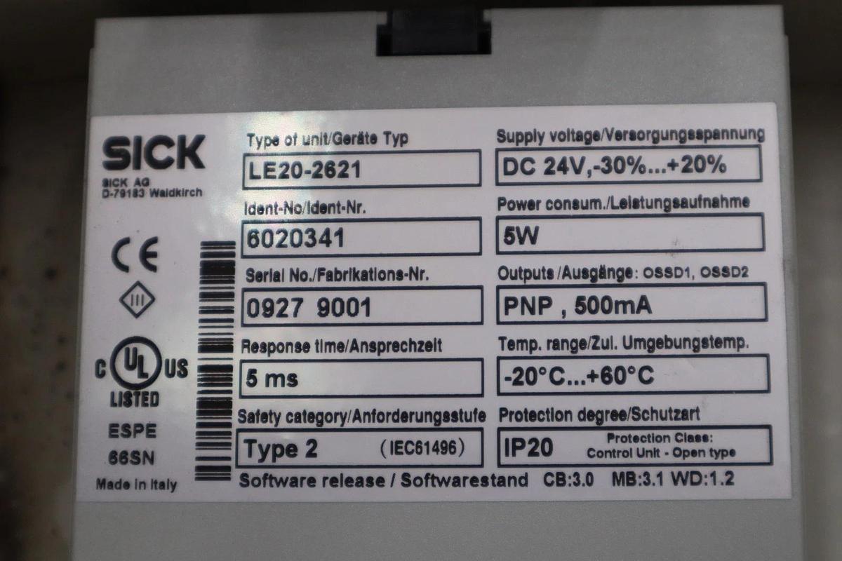 Used SICK LE20-2621 SAFETY SWITCHING AMPLIFIER 6020341 - STOCK GF129A