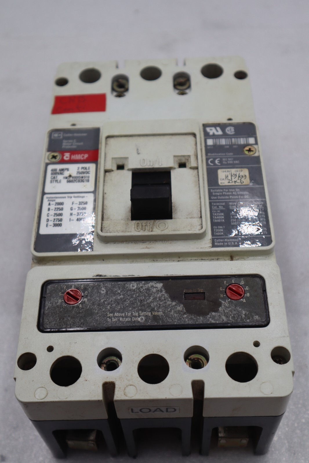 Used CUTLER-HAMMER HM2P400X5WS10 MOTOR CIRCUIT PROTECTOR SERIES C STOCK #3213
