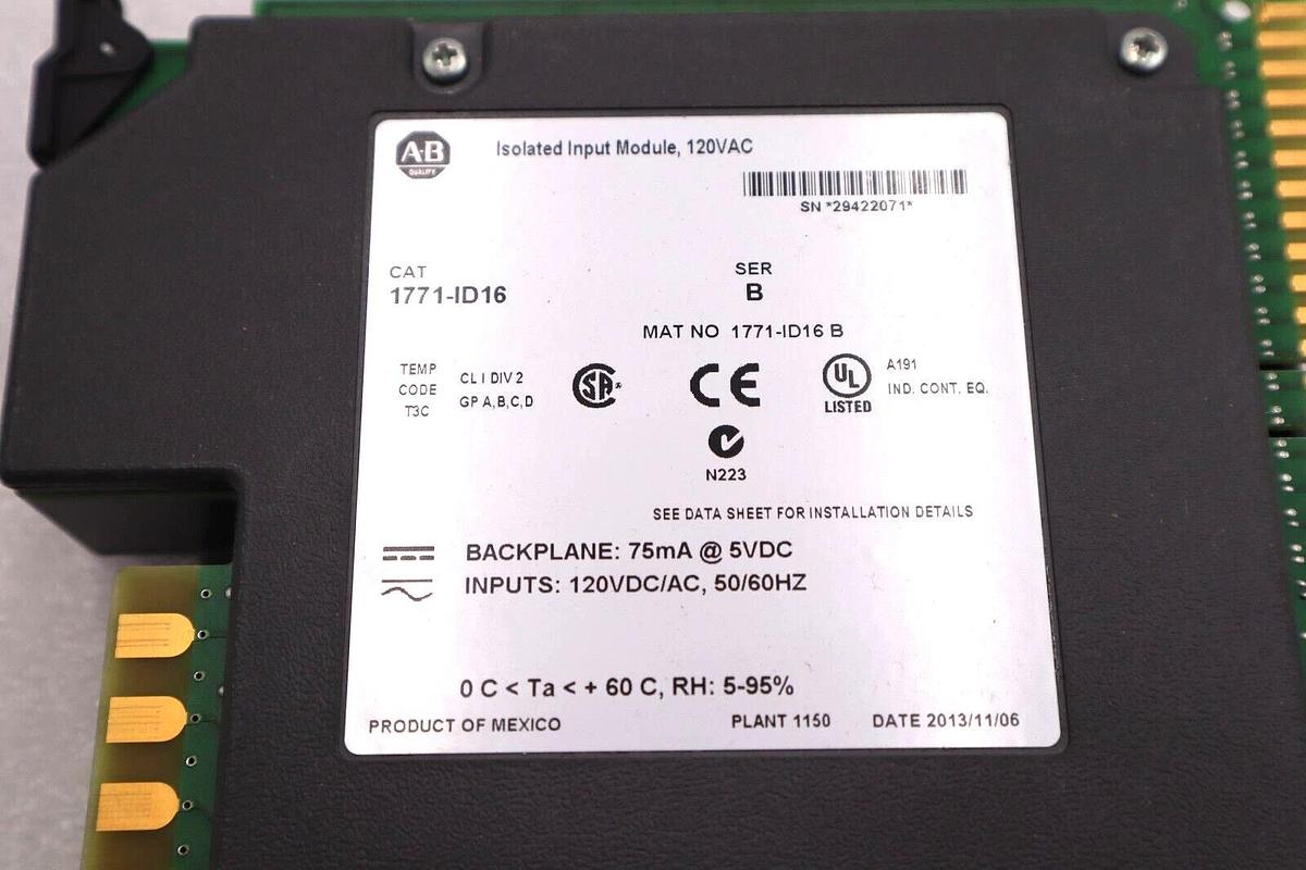 Used ALLEN BRADLEY 1771-ID16 SER B 120VAC DC/AC ISOLATED INPUT MODULE #L-522