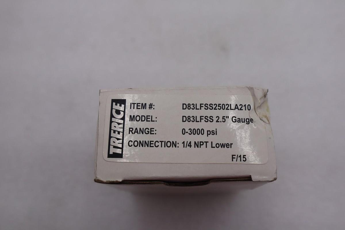 Used Trerice D83LFSS2502LA110 Pressure Gauge 2.5" Dial, 1/4" NPT, 0-3000 PSI #K-2243