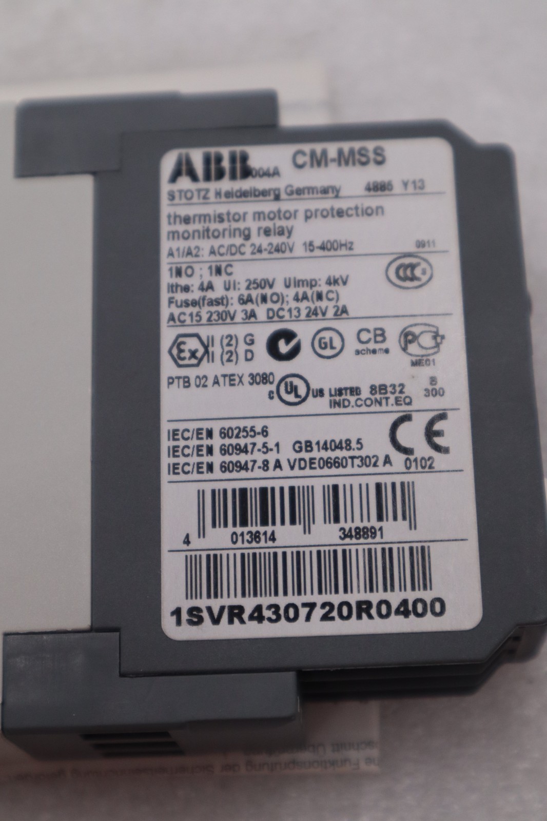 ABB THERMISTOR MOTOR PROTECTION MONITORING RELAY 1SVR430720R0400 CM-MSS #GF1012A