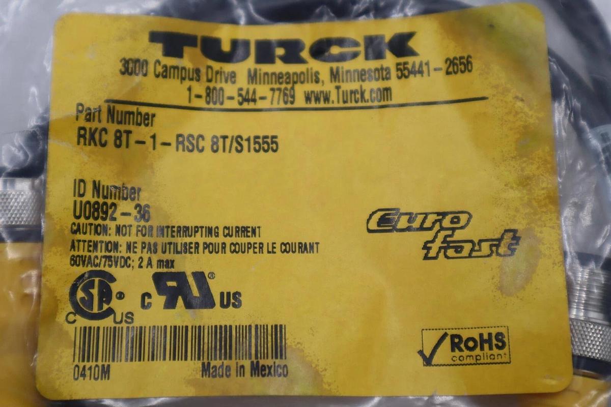 TURCK RKC 8T-1-RSC 8T/S1555 U0892-36 CORDSET DOUBLE ENDED EUROFAST STK K-3920