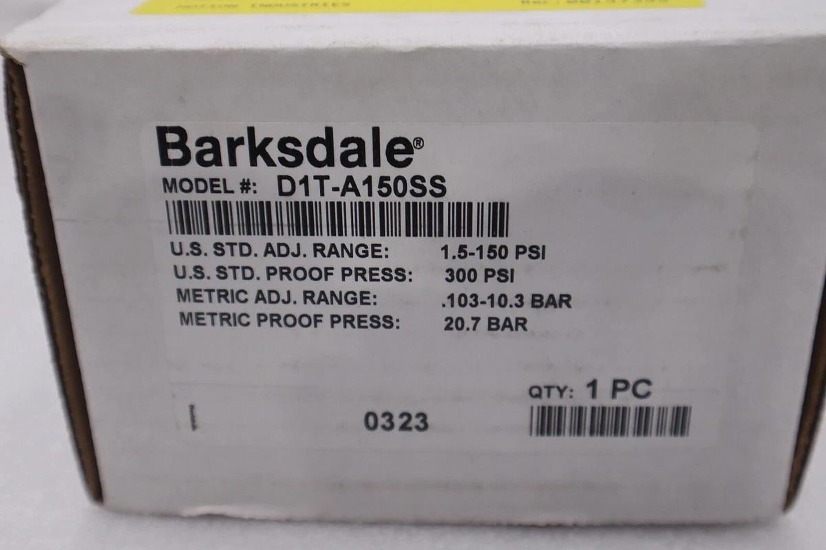 NEW BARKSDALE D1T-A150SS/TS7 Diaphragm Mechanical Pressure Switch STOCK G395A