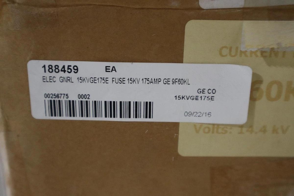 Used GENERAL ELECTRIC 9F60KLH175 CURRENT LIMITING FUSE NEW IN BOX STOCK G167