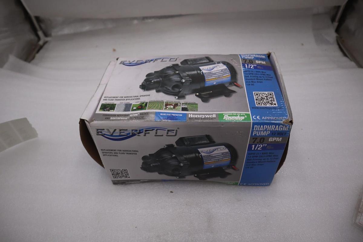 Used Everflo EF7000-QA 7.0 GPM 60 PSI 12V DC Diaphragm Pump NEW OPEN BOX STK GF882A