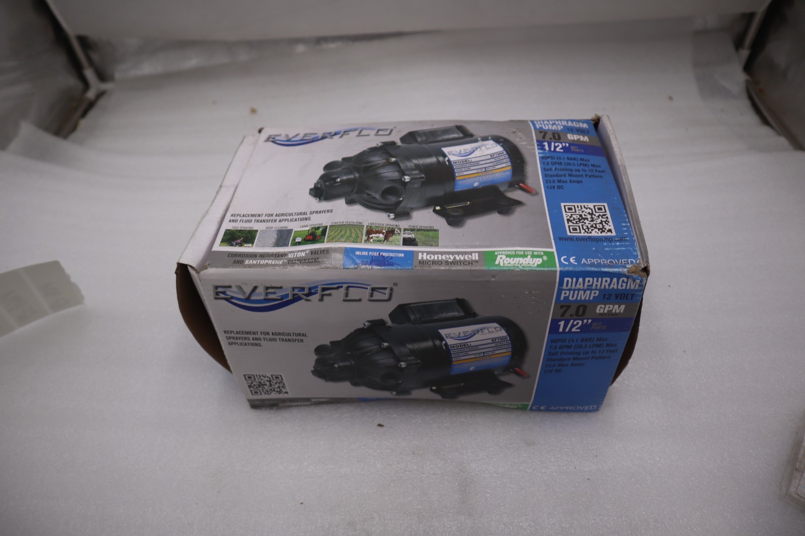 Used Everflo EF7000-QA 7.0 GPM 60 PSI 12V DC Diaphragm Pump NEW OPEN BOX STK GF882A